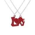 Couples LOVE heart puzzle necklaces with red finish and engraved Forever and You text - Red Heart Puzzle Style (A3311-3)
