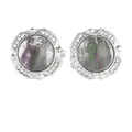 Polished silver cufflinks with crystal inlay and purple green abstract center - Purple Green Swirl (B1517-2)