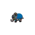 Vibrant blue elephant enamel brooch with colorful floral patterns on white background - Bright Blue Elephant (C2690-1)