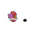 Emaille-Brosche mit anatomischem rotem Herz und rosa Rosen mit Be Kind Textband - Herz Blumenstil