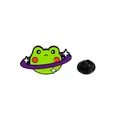 Pin de esmalte de rana verde con anillo planetario púrpura y cierre de mariposa negro - Estilo Rana Planeta (C2682-1)