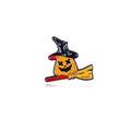 Καρφίτσα σμάλτου κολοκύθα Halloween με καπέλο μάγισσας για διακόσμηση σακιδίου - Σκούπα Κολοκύθας (CZ0216-2)