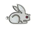 Silberne Hasenbrosche mit Perlmutt-Inlay und rosa Edelsteinaugen für Damen - Weißer Schale Hase Stil (C2811-6)