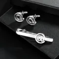 Elegantes Set aus Krawattenklammer und Manschettenknöpfen mit @-Symbol in schwarzer Box - Silbernes @-Symbol-Set (AD2541)