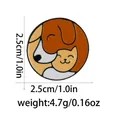 Detailed view of round animal enamel pin showing dimensions 2.5cm and weight 4.7g - Cat And Dog Style (C2822-6)