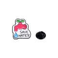 Badge émaillé Save Water avec robinet rose et pousse verte pour décoration de vêtements - Style Robinet Économie Eau (C2708-4)