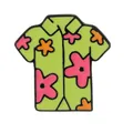 Green Hawaiian shirt enamel pin featuring pink and orange floral patterns for backpacks - Floral Pattern Hawaii Shirt Style (C2820-4)