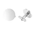 Polished silver-tone round stainless steel cufflinks with secure toggle back closure - Plain Mirror Style (GB0002-1)