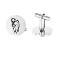 Polished silver stainless steel round cufflinks featuring minimalist body art line engraving - Body Art Silhouette (GB0002-3)