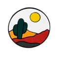 Épingle ronde en émail avec paysage de désert, cactus et soleil jaune brillant - Style Coucher De Soleil Dans Le Désert (BXT0001-2)