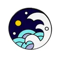 Aimant de frigo rond rotatif avec motif de vagues et ciel nocturne sur fond blanc - Style Vague Et Lune (BXT0001-3)