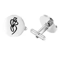 Gemelli rotondi in acciaio inossidabile argento lucido con design astratto nero e T-bar - Design a Spirale Astratto (GB0002-8)