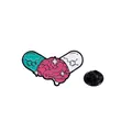 Broche en émail cerveau rose créatif avec ailes en capsule chimique et fermoir en gomme - Capsule Formule Chimique(C2835-2)