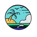Imán de nevera redondo de esmalte con diseño de playa tropical, palmeras y olas - Estilo Playa De La Isla (BXT0001-7)