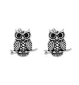 Vintage silver owl tie clips with black eyes and detailed feather texture for men - Vintage Owl Cufflinks (B1467-2)