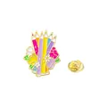 Broche esmaltado de lápices de colores y flores con borde dorado y cierre de mariposa - Estilo Flor de Lápiz de Color (C2856)