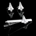Manschettenknöpfe und Krawattennadel im Raumschiff-Design aus Silberlegierung und Emaille - Emaille Space Shuttle Set (AD2536)