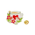 Spilla smaltata a forma di tazza da tè con cuore, funghi e margherite in oro - Design Tazza da Tè Cartone Animato(C2858)