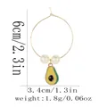 Detail view of avocado charm wine glass ring with pearls and size specifications - Green Avocado