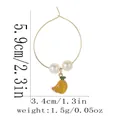 Detailed dimension view of gold hoop earring with enamel banana charm and faux pearls - Bright Yellow Banana