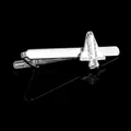 Poliertes silbernes Krawattenklammer-Set für Herren mit Raketen-Design auf schwarzem Grund - Retro Space Shuttle Krawattenklammer (T1099)