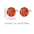 Detail of basketball cufflinks with orange enamel and silver metal finish measurements - P1112-13 / Copper