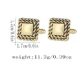 Macro shot of 1.7cm square gold cufflinks with rope edges, size and weight details shown - Gold Square Rope Style (P1112-1)
