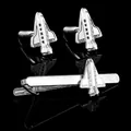 Poliertes Set aus Manschettenknöpfen und Krawattennadel im Space-Shuttle-Design für Herren - Retro Space Shuttle Set (AD2548)