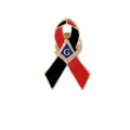 Freemasonry ribbon brooch with red and black enamel finish and secure butterfly clasp - Red Black Ribbon Badge (C2894)