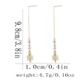 Dimensioni dettagliate degli orecchini lunghi dorati con foglie in zircone - Stile Strass Foglia Oro (F1570-7)