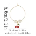 Detail view of cherry and pearl hoop earring with exact dimensions and weight specifications - Red Cherry