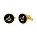 Goldene Freimaurer Manschettenknöpfe mit schwarzer Emaille und kleinem Kristall - Goldenes Freimaurer-Symbol (B1445)