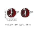 Silver golf cufflinks with red enamel showing dimensions 1.7cm and weight 10.3g - Silver Red Round Golf Silhouette Style (P1112-10)