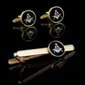 Goldenes Freimaurer Krawattenklammer-Manschettenknopf-Set mit Emaille und G-Symbol - Goldenes Freimaurer-Set (AD2521)