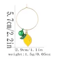 Detailed dimensions of gold hoop earring with lemon pendant and green bell charm - Lemon Style (Z1345-7)