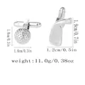 Detailed silver golf cufflinks with ball and club head showing exact dimensions - Silver Golf Ball and Club Style (P1112-12)