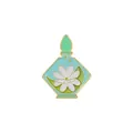 Blue enamel perfume bottle pin featuring a white floral motif and gold metal edges - Spring Floral Bottle (C2882-1)