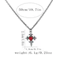 Gothic cross necklace with red heart gemstone pendant and detailed size specifications - Red Heart Cross Style (A3318-9)