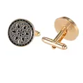 Gemelli da polso vintage rotondi in oro con motivo floreale e chiusura a girello sicuro - B1585 oro