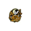 Spilla smaltata zucca di Halloween vintage con fiori arancioni e luna crescente - Stile Zucca Luna Uccello (C2900)