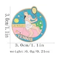 Tennis sport enamel pin featuring a female player and flowers, sized 3.0cm by 3.0cm - Tennis Player (C2891-2)