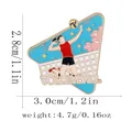 Blue enamel volleyball brooch pin featuring a female athlete and sakura blossom - Volleyball Player (C2891-3)