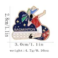 Cartoon badminton player sports brooch pin with measurement details and size info - Badminton Player (C2891-4)