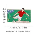 Rectangle enamel football player brooch with red jersey and green grass details - Football Player (C2891-6)