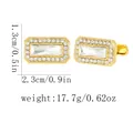 Gold rectangular crystal cufflinks for men with white zircon pavé and dimensions - Square Zirconia (B1590) / Gold