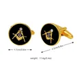 Boutons de manchette maçonniques en or avec émail noir et symbole G détaillé - Grands Boutons de Manchette Dorés (B1445)