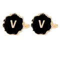 Elegant gold and black enamel cufflinks with a textured V initial for formal shirts - Initial Letter V (B1588-V)