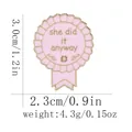 Pink enamel ribbon medal brooch with she did it anyway text and detailed size markers - Pink Inspirational Medal Style (C2923)