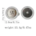 Dettaglio dei gemelli da polso in argento con inserto in conchiglia e cristalli, 2,0 cm - Madreperla Bianca Con Zirconia Bianca (P1113-1)