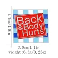 Square enamel pin with Back & Body Hurts text and blue checkerboard pattern, 3cm size - C2947